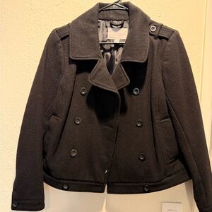 Vintage Y2K Old Navy Black Double-Breasted Pea Coat Size L Petite